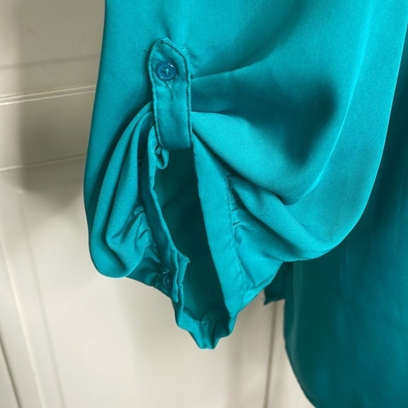 Laura Scott Woman Teal Blouse Tunic Size 3X Button Down Collarless Top Plus - Picture 4 of 11